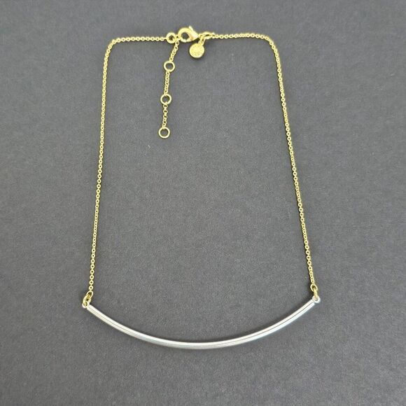 J Crew Necklace Choker Curved Tube Bar Gold Silver 2 Tone Delicate Minimalist - Picture 11 of 11